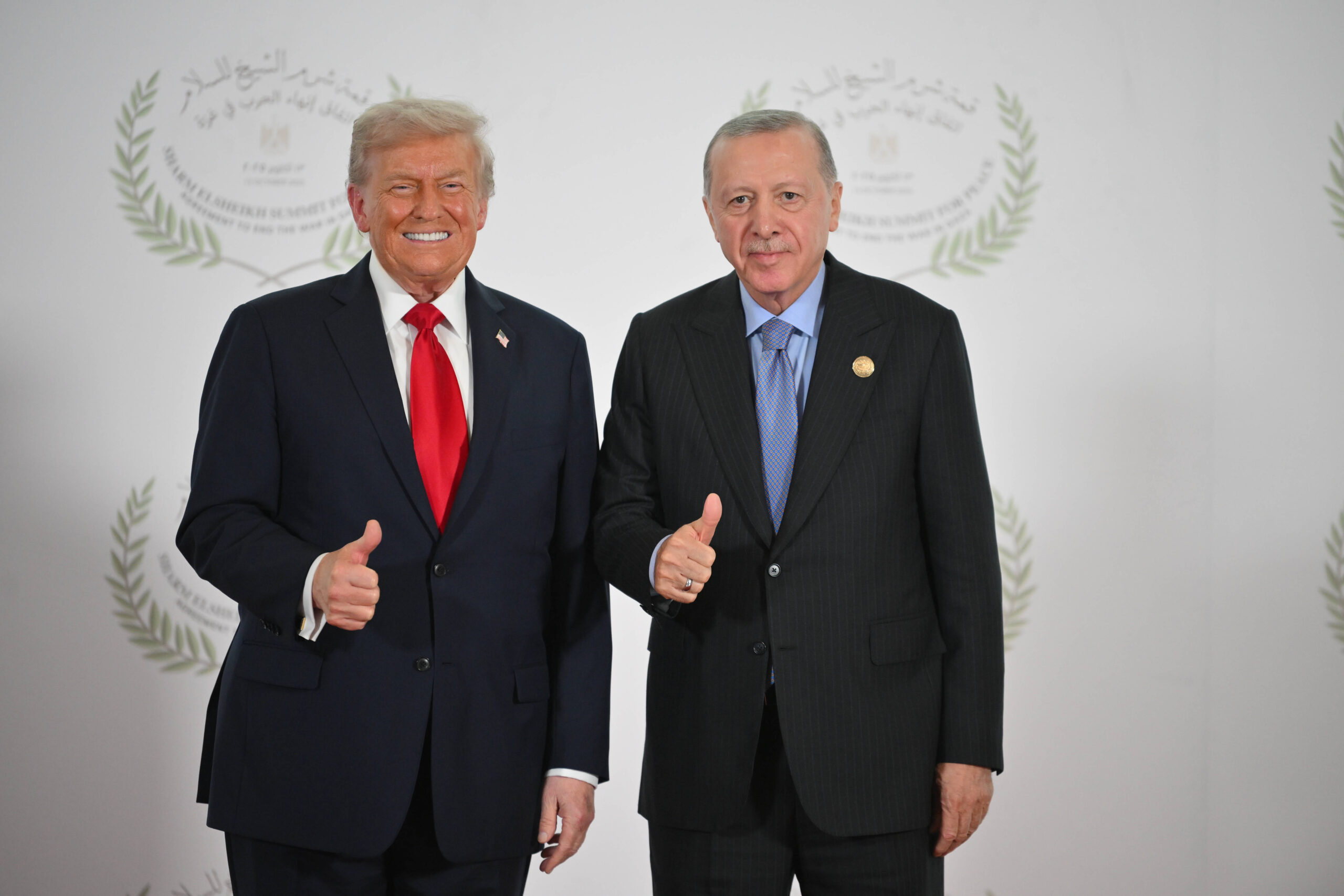 The American President Donald Trump and Turkish President Recep Tayyip Erdoğan at the Peace Summit in Sharm El-Shaikh, Egypt, on October 13, 2025.