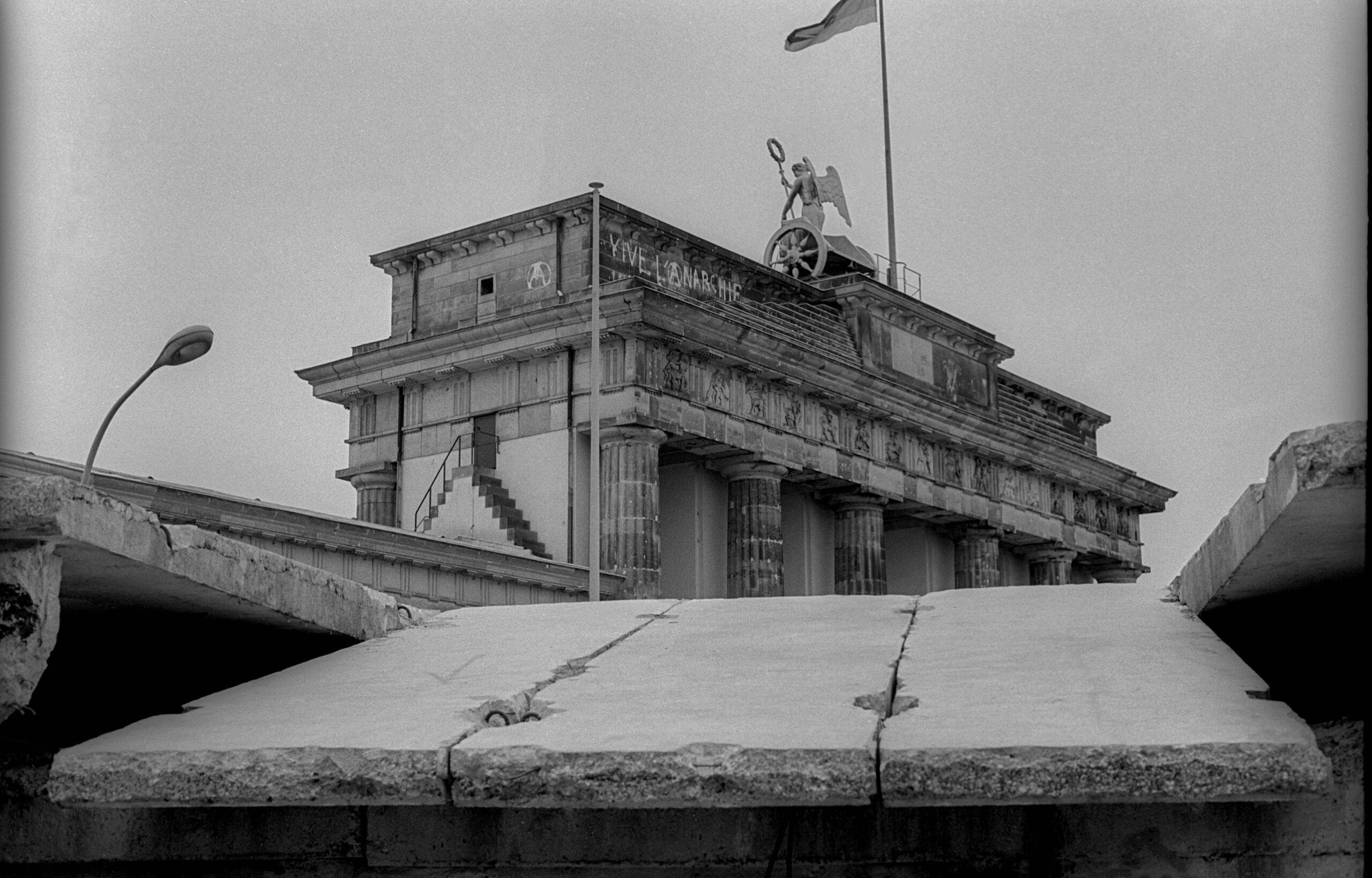 German Democratic Republic, Berlin, March 15, 1990, demolition of the wall on Brunnenstrasse (east and west parts of the street are connected again), view toward Mitte.