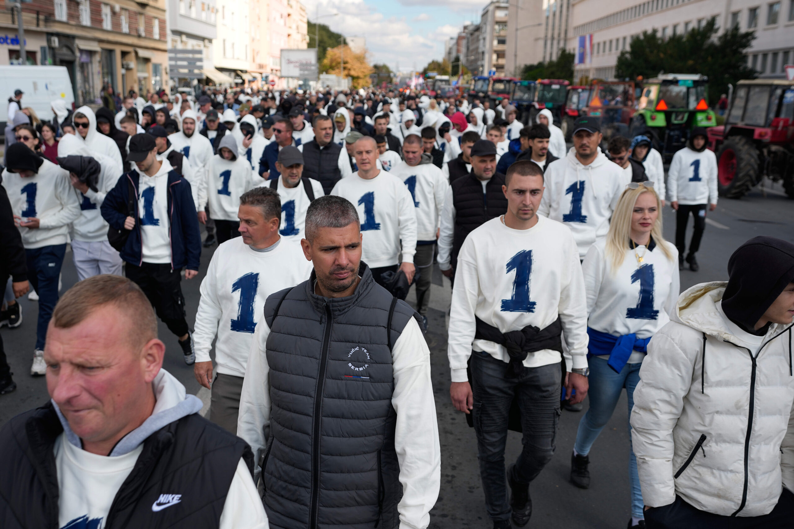 The 1, number of the Serbia Unite list led by the SNS, is also a campaign symbol, as at this pre-electoral meeting in Novi Sad, Friday October 16. Photo: © Darko Vojinovic